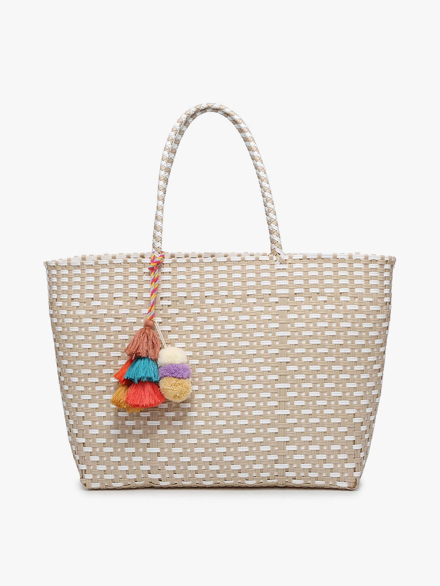 JC Shelby Large Tote w/ Pom-Poms