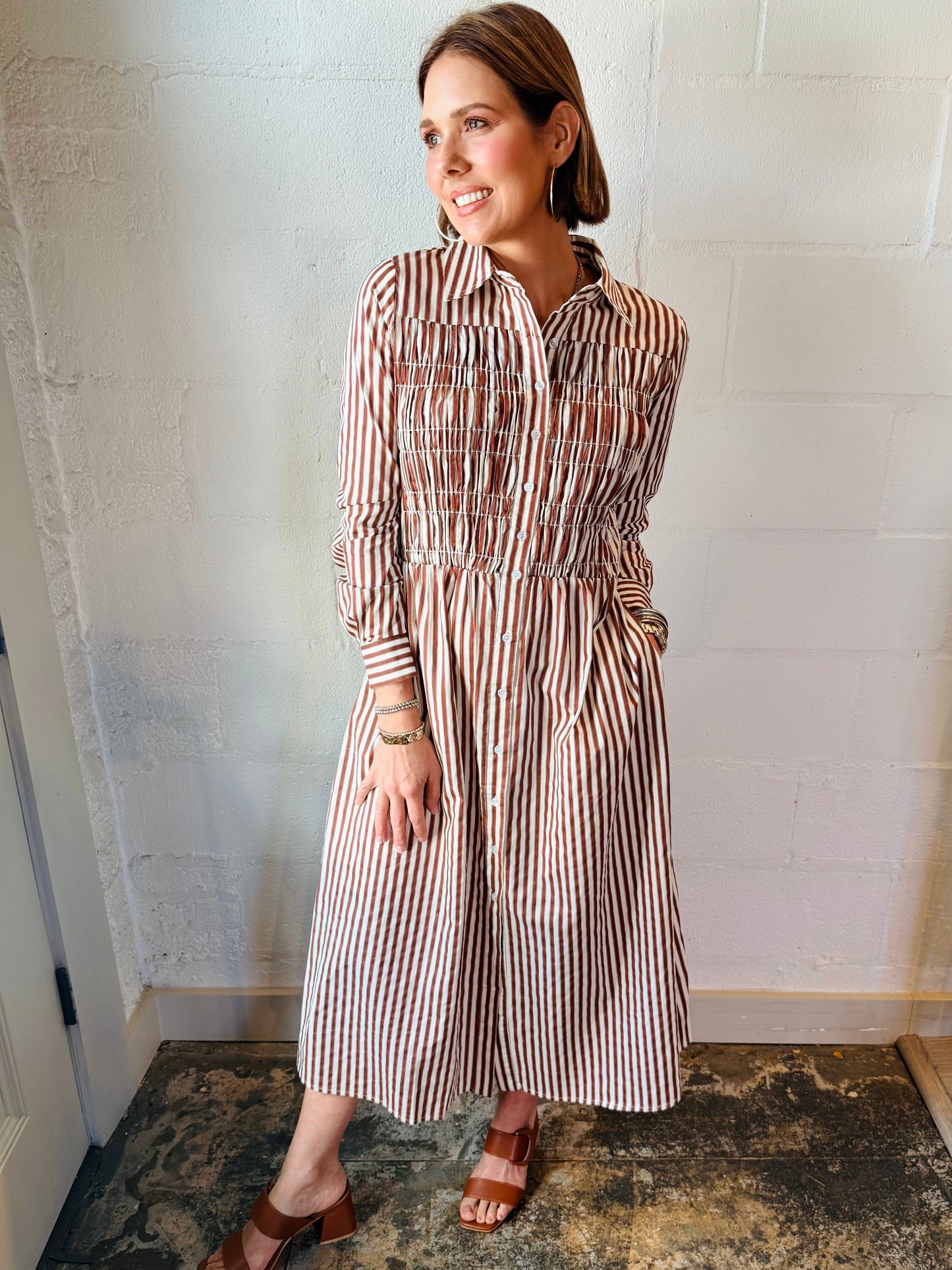 ZC MABEL BRWN STRIPE MIDI