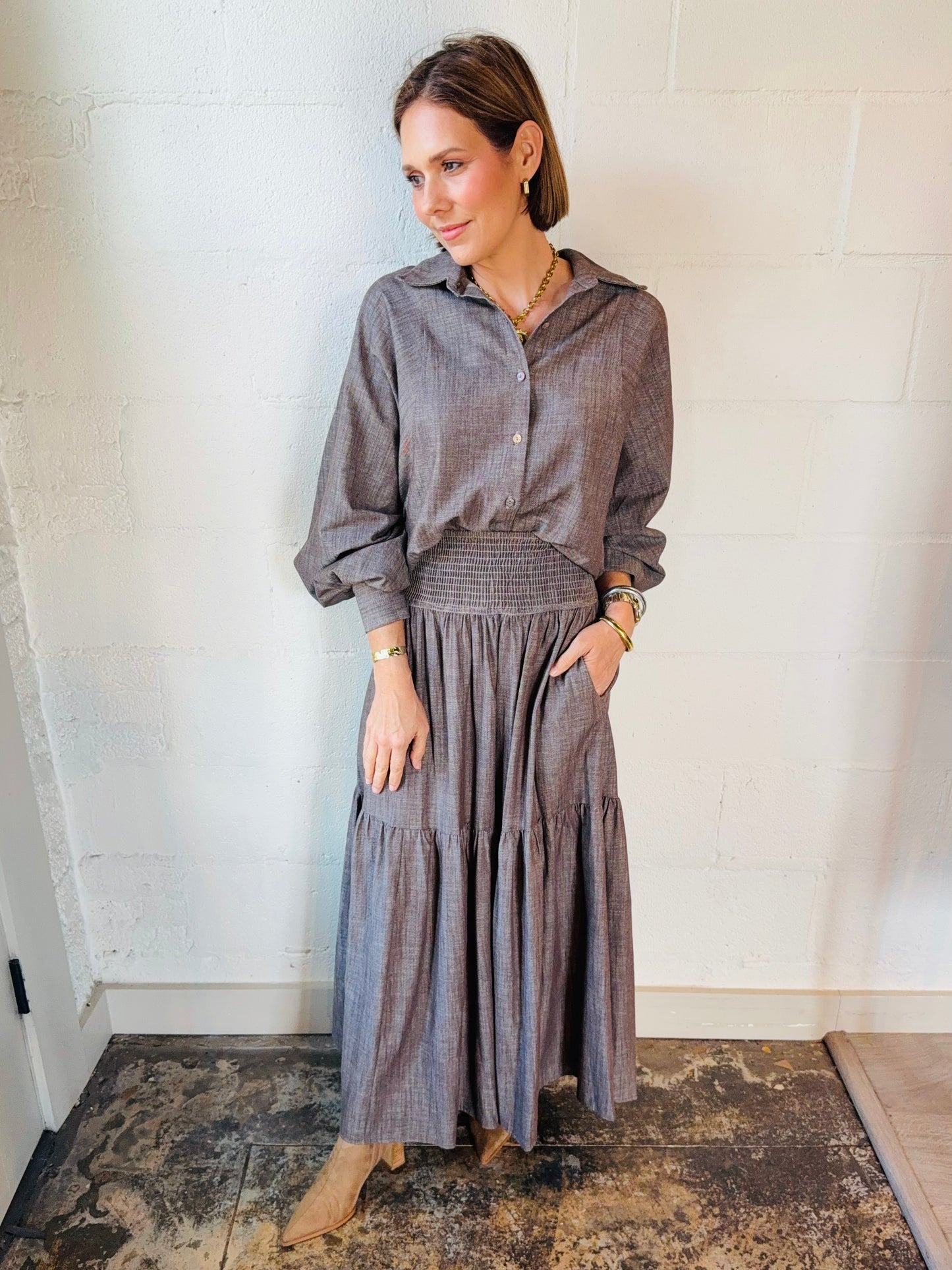 AD AERIN MAXI SKIRT CHESTNUT