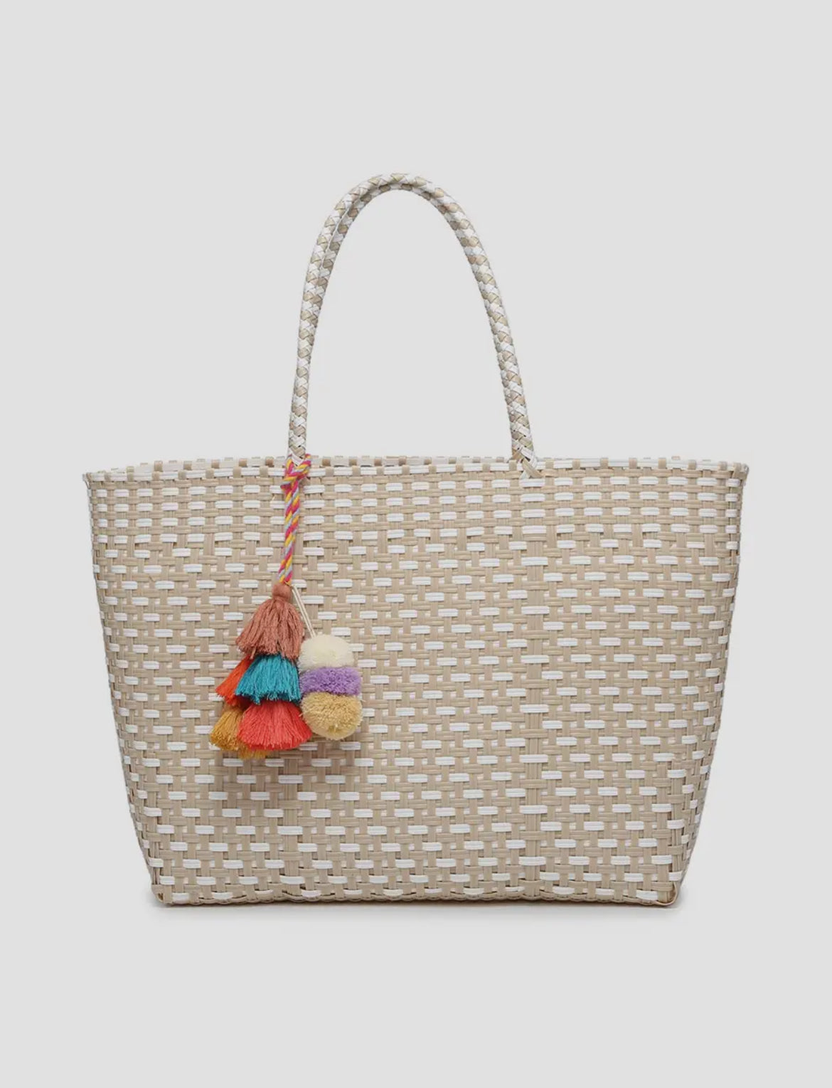 JC Shelby Large Tote w/ Pom-Poms