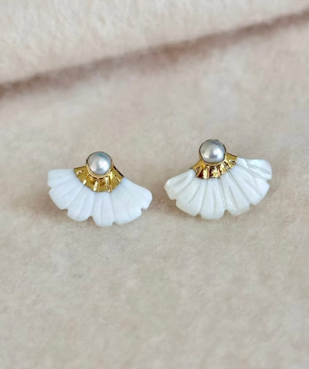 BE MOTHER OF PEARL FAN STUDS