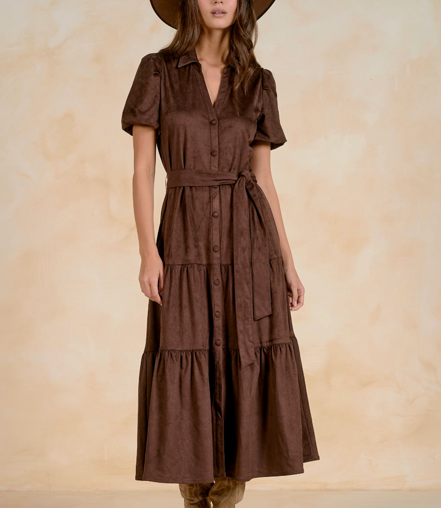 LE ETTA BRWN SUEDE MAXI