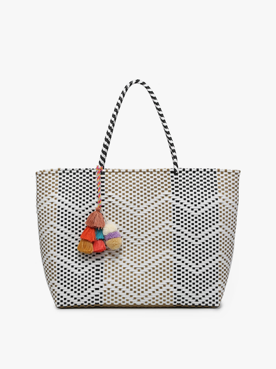 JC Shelby Large Tote w/ Pom-Poms