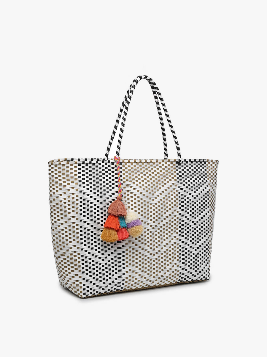 JC Shelby Large Tote w/ Pom-Poms