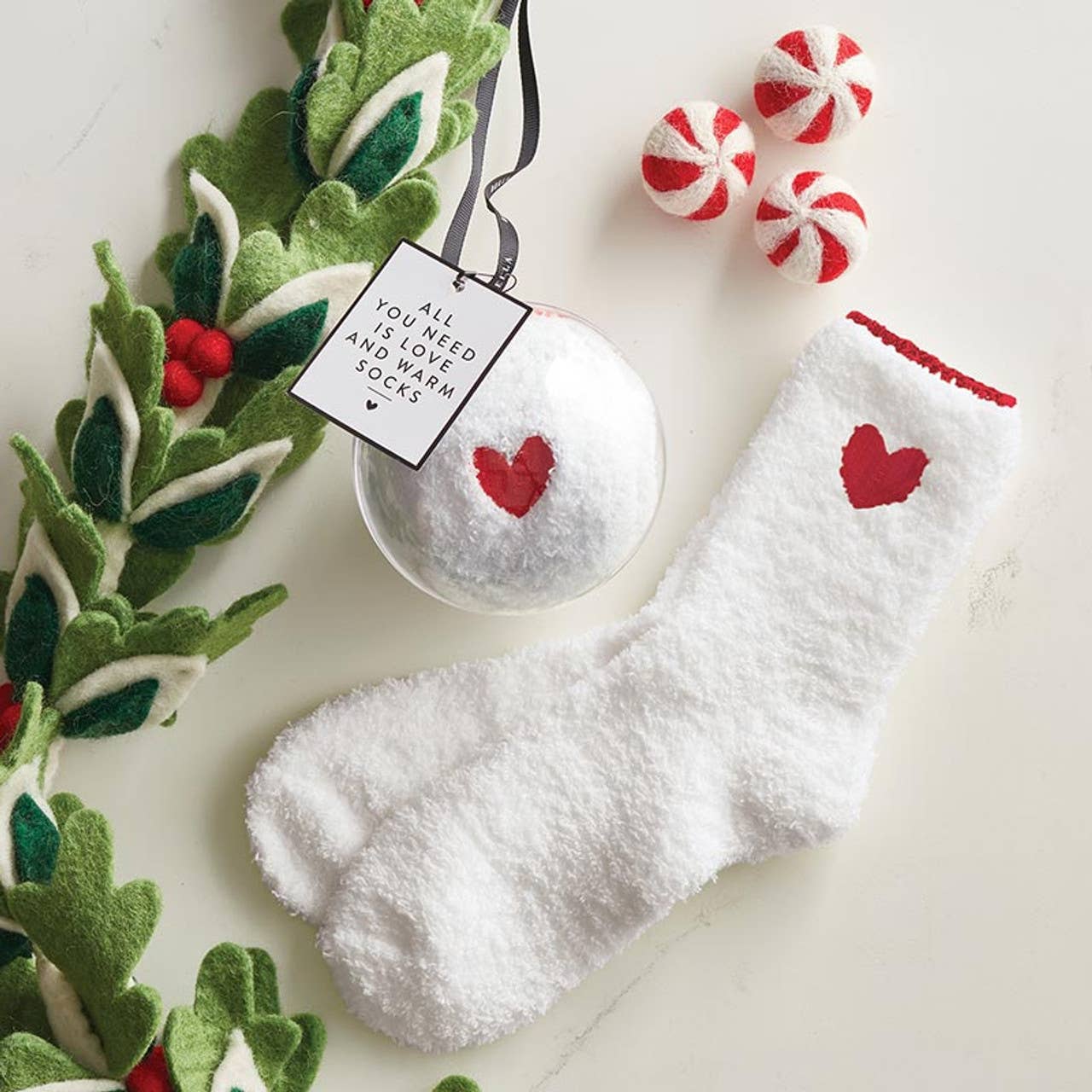 SB Socks Ornament - Red with White Heart