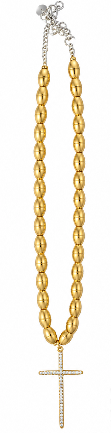 GC GOLD BEAD CROSS NECKLACE