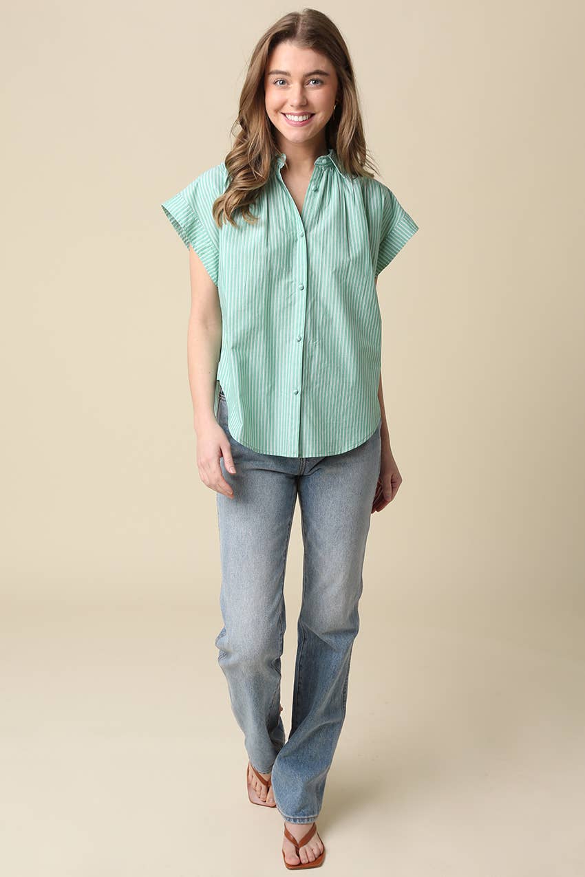 Brielle Striped Flutter Sleeve Blouse