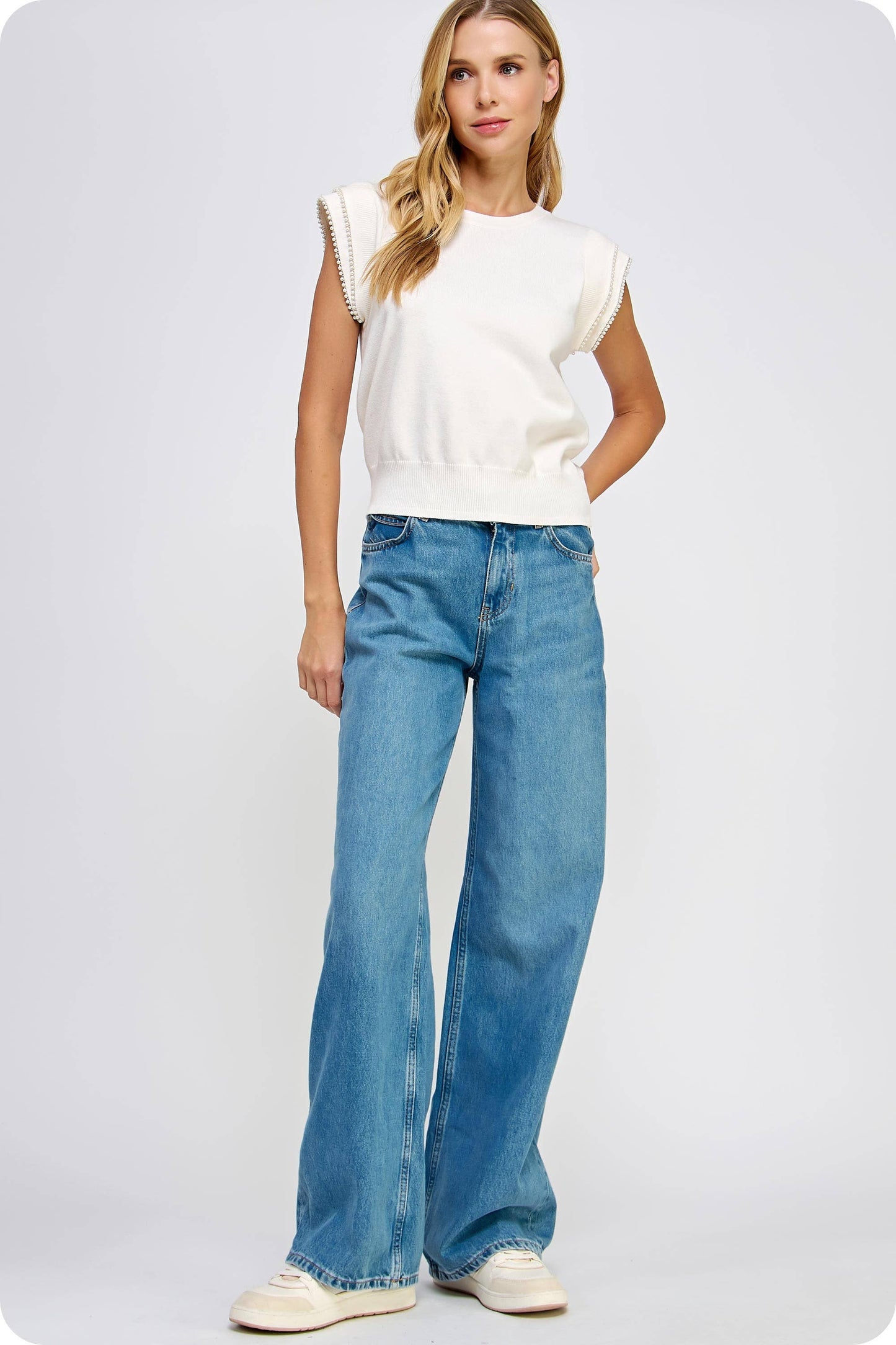 SB PEARL TRIM BLOUSE