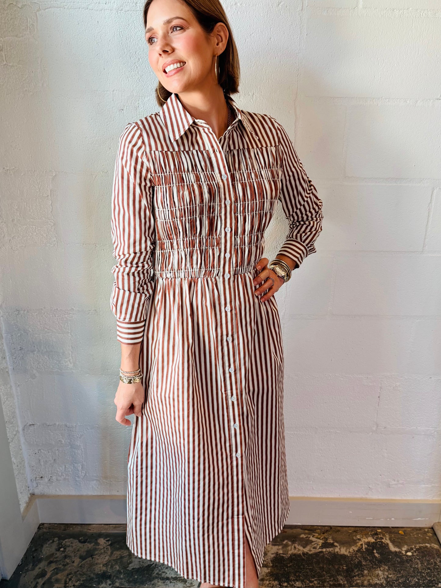 ZC MABEL BRWN STRIPE MIDI