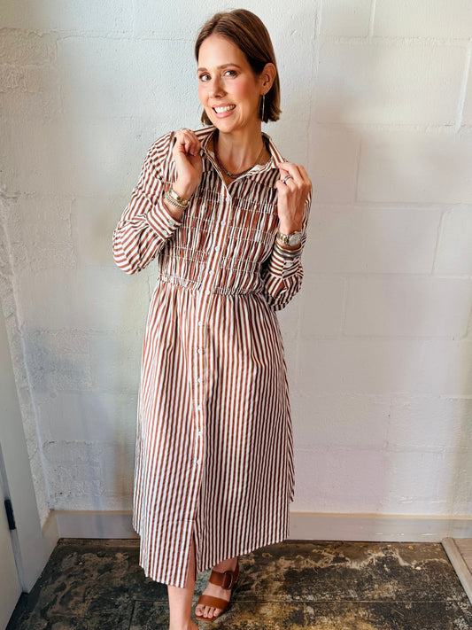 ZC MABEL BRWN STRIPE MIDI