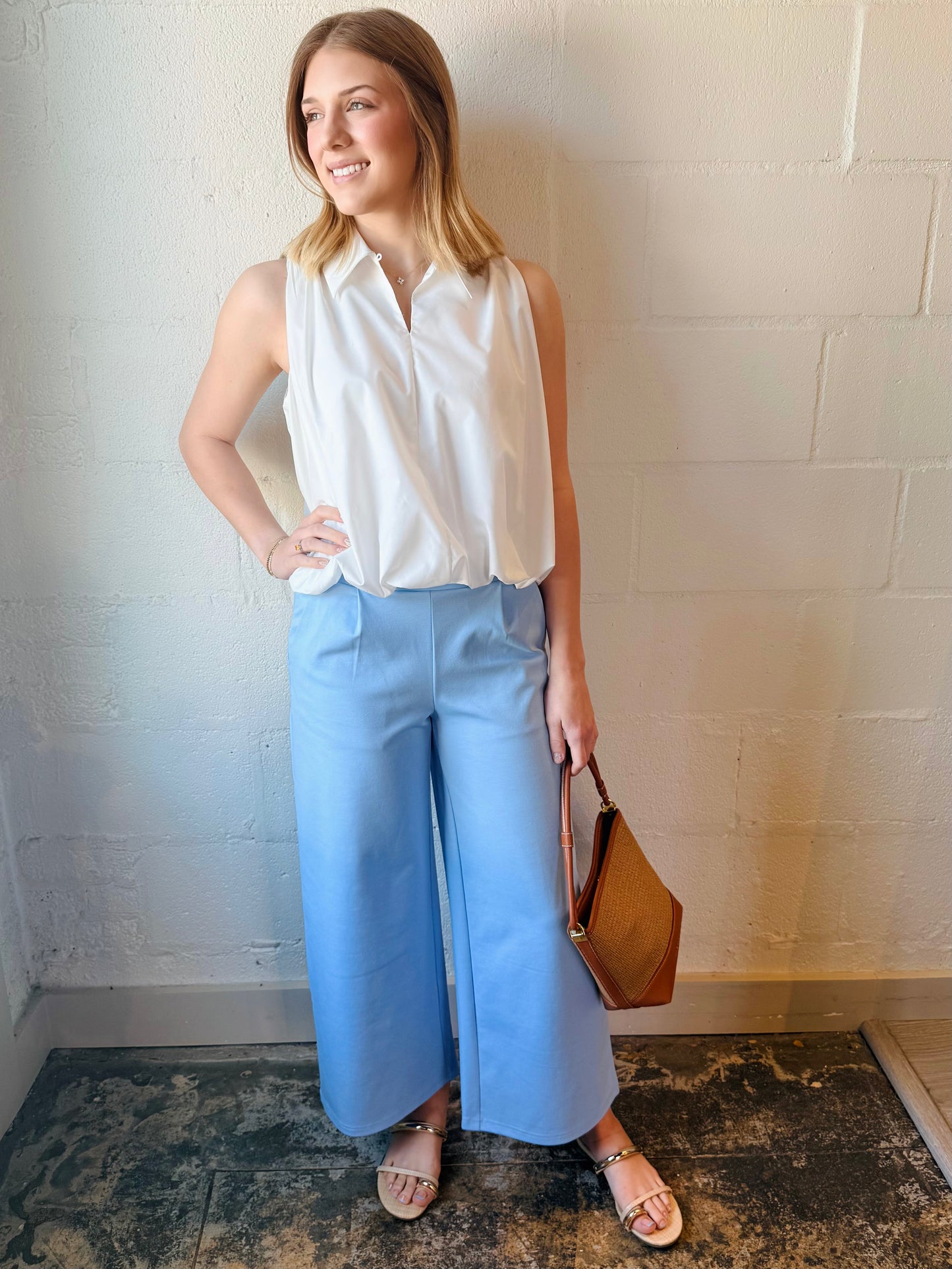 IC  KATE POWDER BLU WIDE LEG PNT