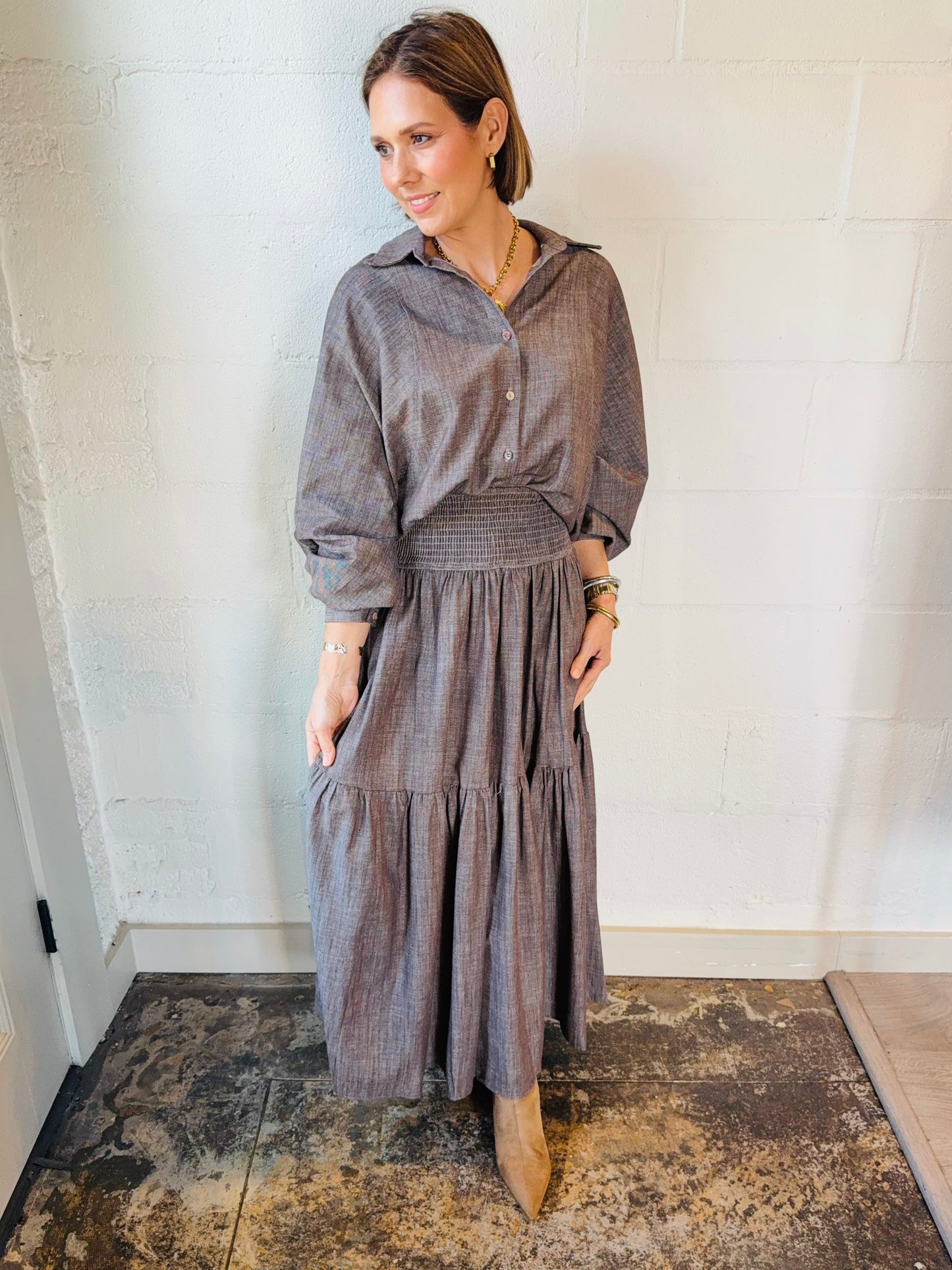 AD AERIN MAXI SKIRT CHESTNUT