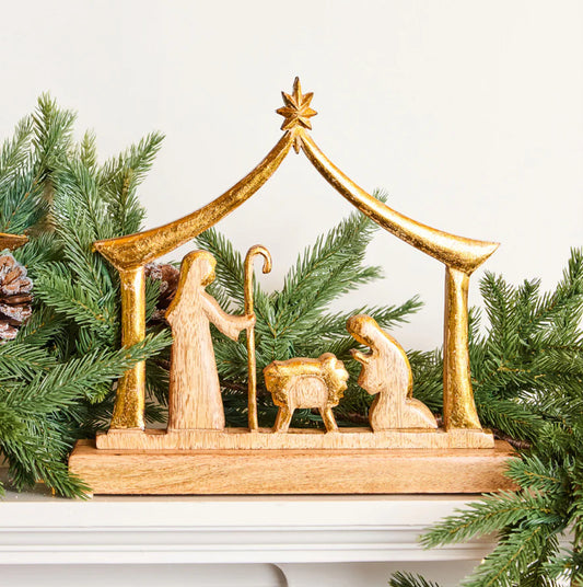 SM WOODEN MANGER NATIVITY