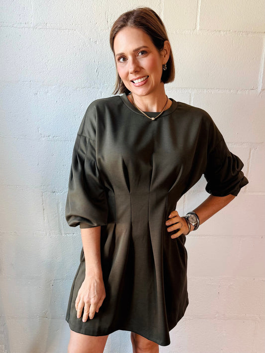 EN OLIVE PLEATED WAIST