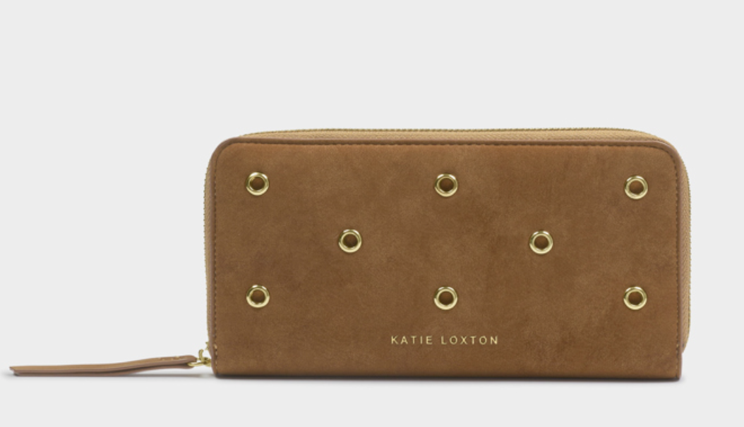 KL LG EYELET WALLET CARAMEL SUEDETTE