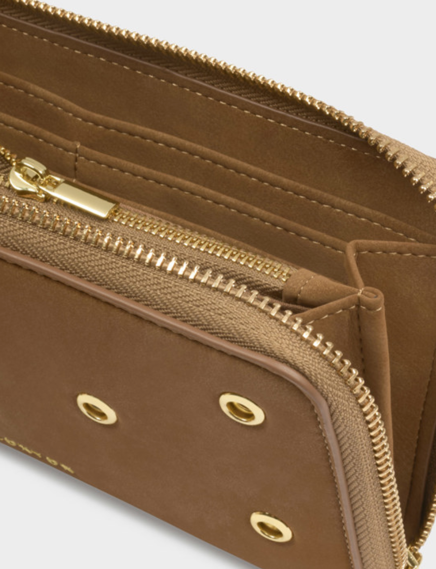 KL LG EYELET WALLET CARAMEL SUEDETTE