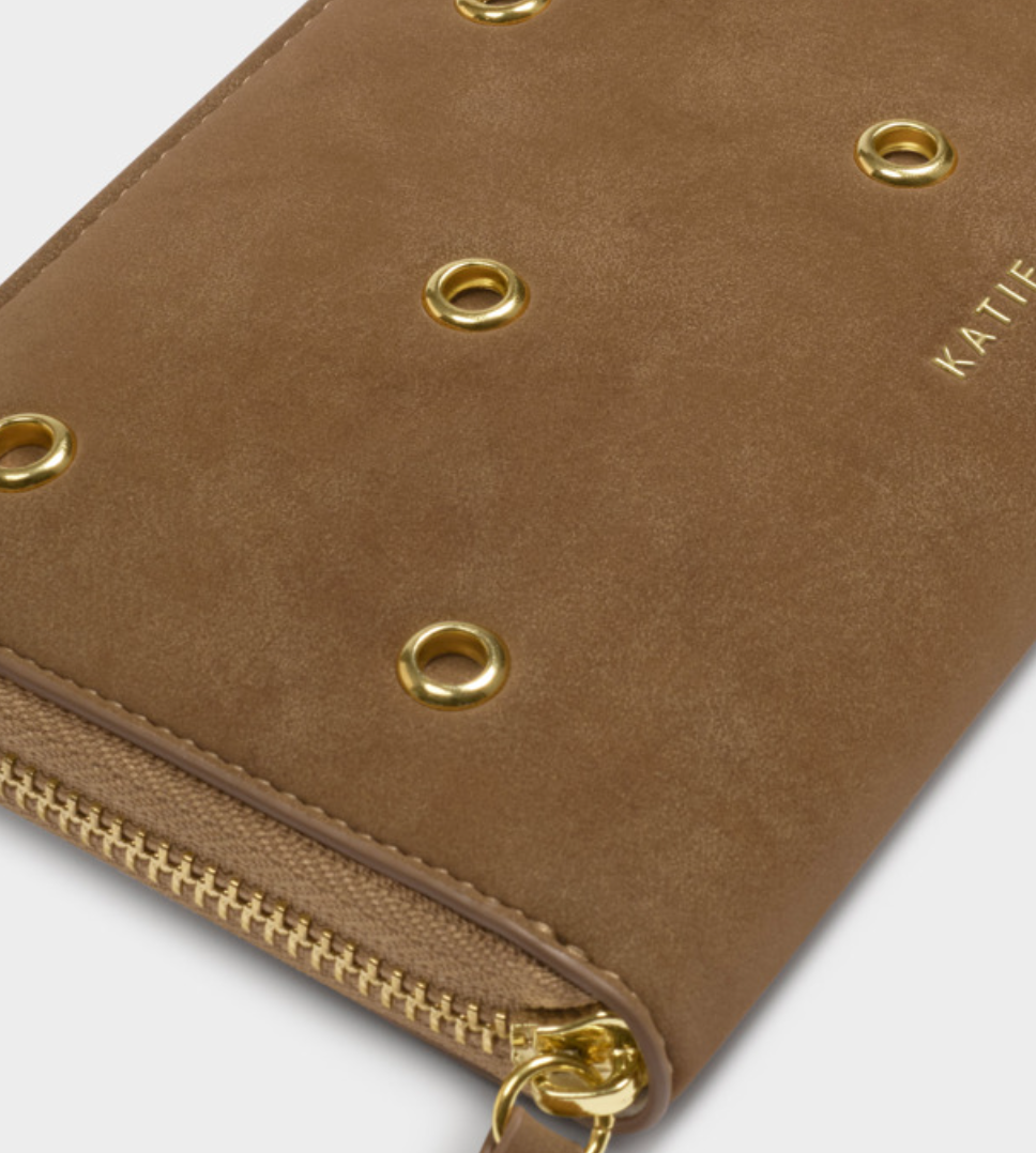 KL LG EYELET WALLET CARAMEL SUEDETTE
