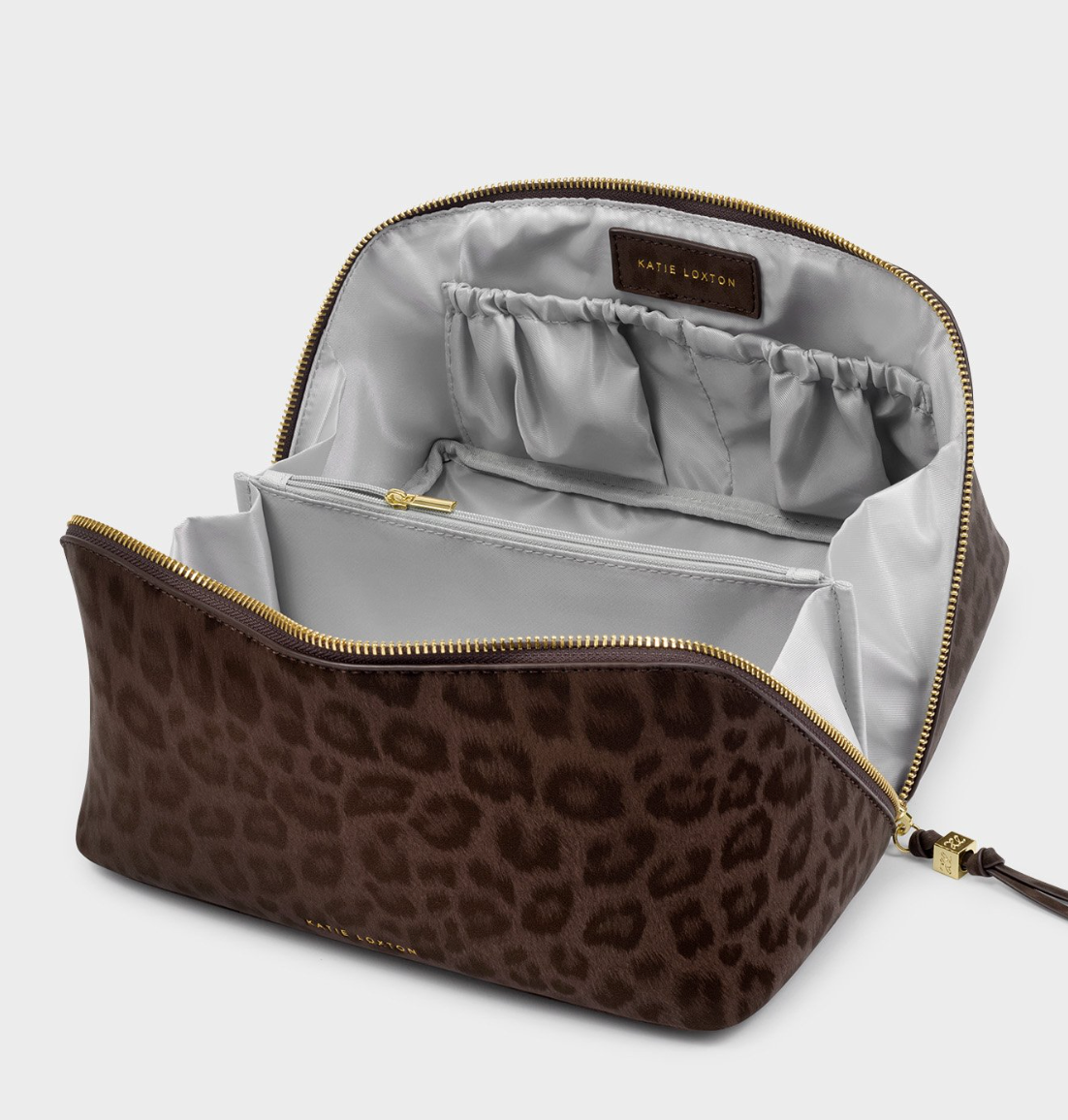 KL LARGE MAKE UP BAG CHOC LEOP