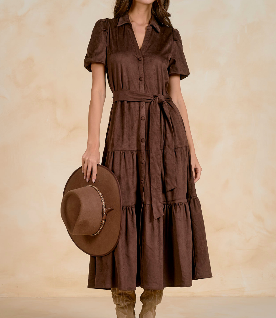 LE ETTA BRWN SUEDE MAXI