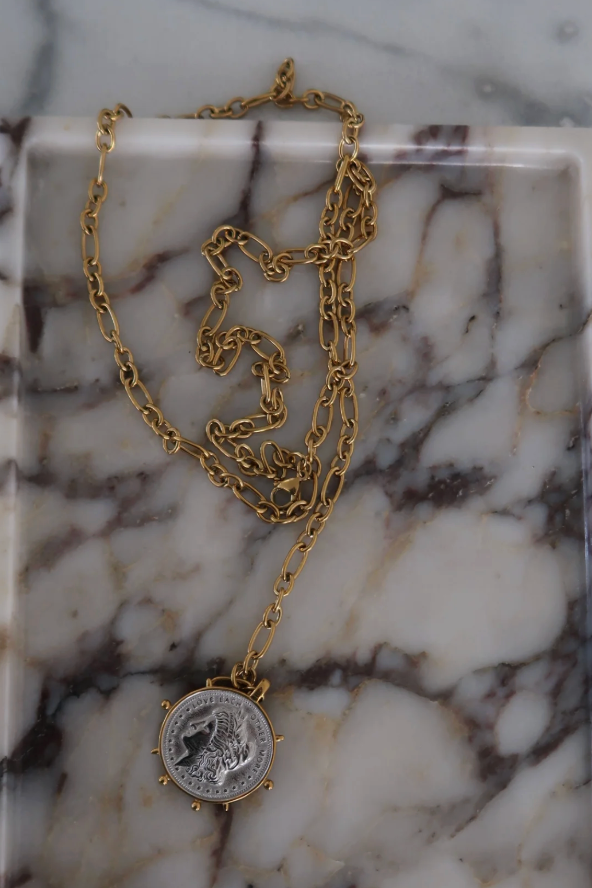 CP TWO TONED COIN LAYERED NECKLCE