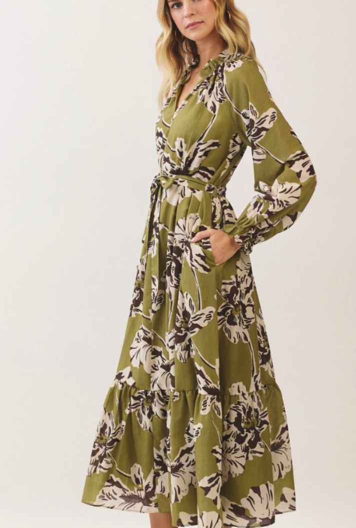 CT OLIVE FLORAL DRESS
