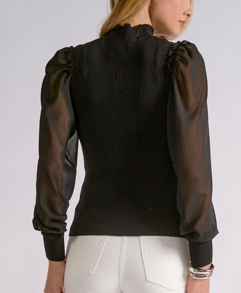 LE TRISHA MESH SLEEVE TOP