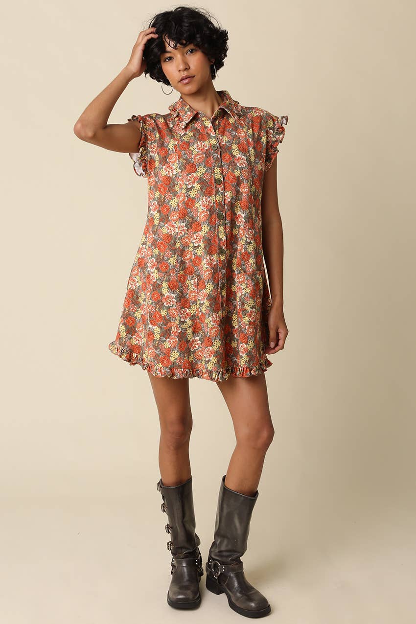 Poppy Floral Shirt Mini Dress